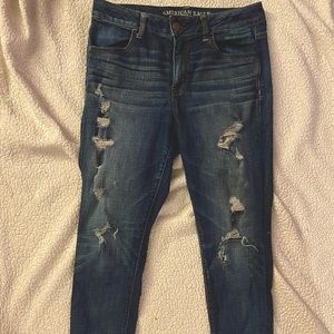 high rise distressed skinny jeans | super stretch